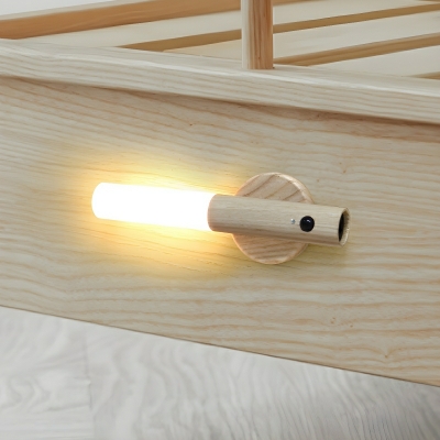 Rechargeable White Cylinder Wood LED Wall Lamp with Clear Glass Shade