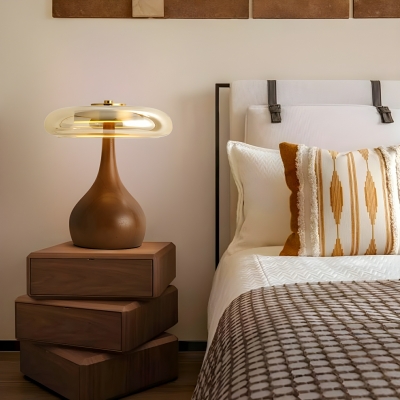 Rustic Wood Bedside Table Lamp with Clear Glass Ambient Shade