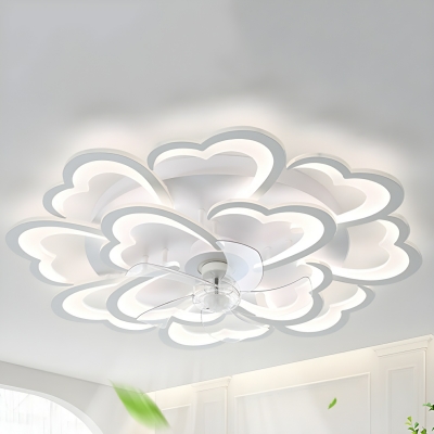 Sleek Modern White Flushmount Ceiling Fan with Dimmable Remote Control and 5+ LED Lights