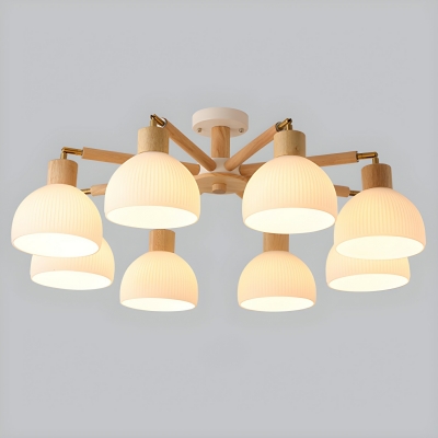 Wooden Modern Chandelier with Clear Glass Shades and Direct Wired Electric Power Source