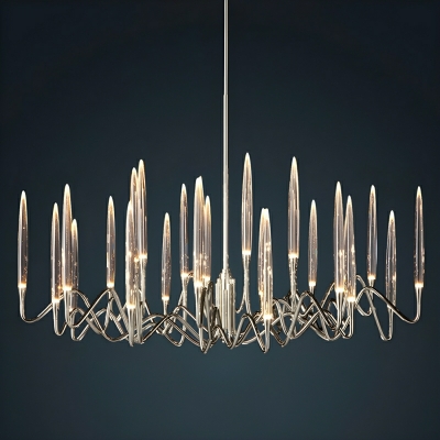Bi-pin Metal Chandelier with Crystal Components and Candelabra Fixtures for Residential Use
