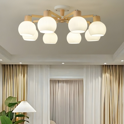 Globe Wood Chandelier with Clear Glass Shades and Modern LED Lighting