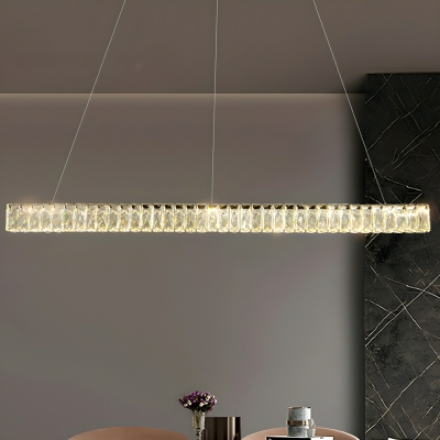 Modern Chrome Crystal Island Light with Adjustable Hanging Length