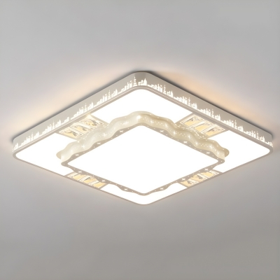 Modern Gold Flush Mount Ceiling Light with Crystal, White Shade, and Champagne Crystals