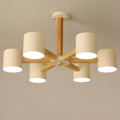 Modern Wood Chandelier with Iron Shade and Downward Light Direction for Residential Use