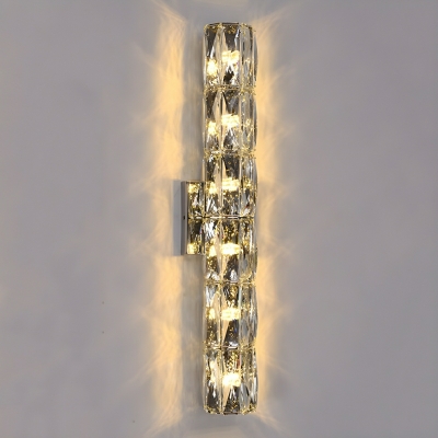 Stunning Modern Steel Bi-pin Wall Sconce with Clear Crystal Shade