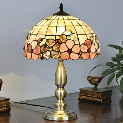 Tiffany Style Gold Dome Table Lamp with Multi-Color Shell Shade