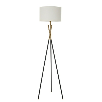 Contemporary Black Tripod Floor Lamp with White Fabric Shade and Foot Switch