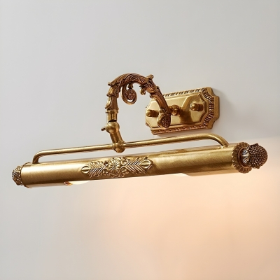 Gold Metal Straight Vanity Light with LED/Incandescent/Fluorescent Lights & Antique Brass Shade