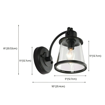 Industrial Black 1-Light Wall Lamp with Clear Glass Shade for Residential Use