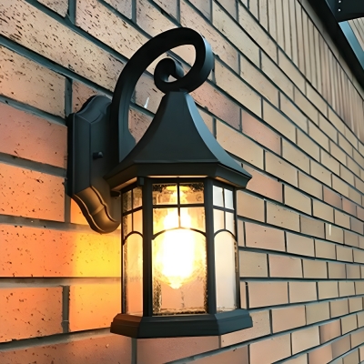 Industrial Black Wall Lamp with Seeded Glass Shade and LED/Incandescent/Fluorescent Lights