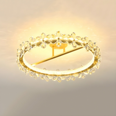 Modern Gold Semi-Flush Mount Ceiling Light with Clear Crystal Shade