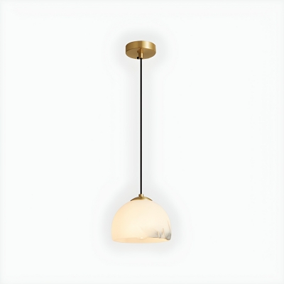 Modern Round Pendant Light with Beige Stone Shade - Adjustable Hanging Length