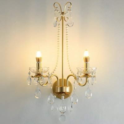 Attractive Modern Crystal Wall Sconce with Clear Glass Lights in a Hardwired Metal Construction