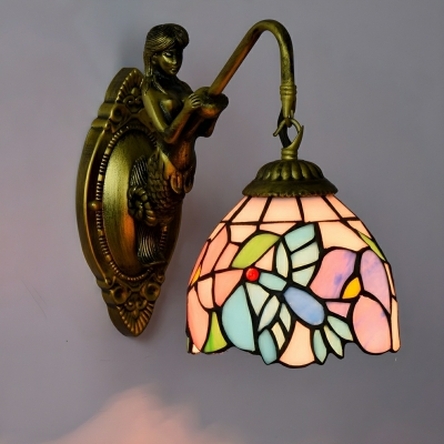 Bold and Vibrant Tiffany Style Vanity Light with Multicolor Stained Glass Shade in Metal Arc Design