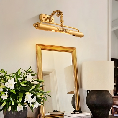 Gold Metal Straight Vanity Light with LED/Incandescent/Fluorescent Lights & Antique Brass Shade