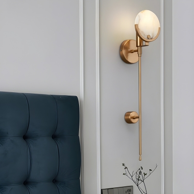 Hardwired Modern Gold 1-Light Wall Sconce with White Stone Shade