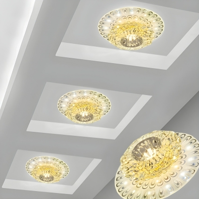 Modern White Crystal Flush Mount Ceiling Light with Clear Shade and LED Bulbs