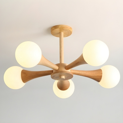 Modern Wood Chandelier with LED Lights and Non-Adjustable Hanging Length for Residential Use by Women