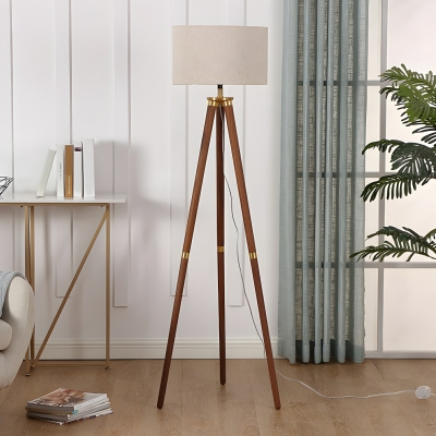 Modern Wooden Barrel Floor Lamp with Warm Light and Rocker Switch