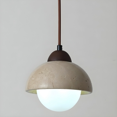 Modern Wooden Pendant Light with Adjustable Hanging Length and Stone Shade