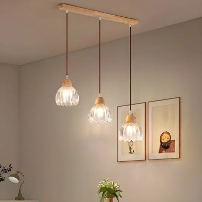 Chic Wood and Glass Pendant Light with Adjustable Hanging Length for Modern Home Decor