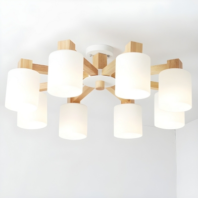 Elegant Wood and Glass Sputnik Chandelier - Modern Design with Downward Glow