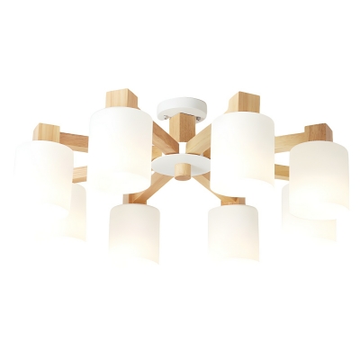 Elegant Wood and Glass Sputnik Chandelier - Modern Design with Downward Glow