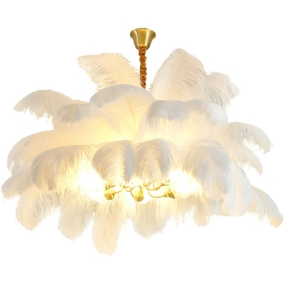 Feather Shade Modern Chandelier with 6 Lights and Downwards Shade Direction