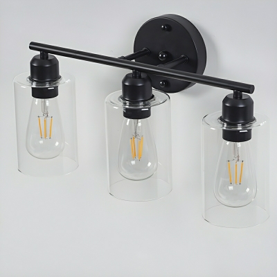 Industrial Hardwired Black 3-Light Wall Sconces with Clear Glass Shade, Down Direction Light