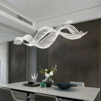 Modern Clear Crystal Island Pendant Light with Adjustable Hanging Length