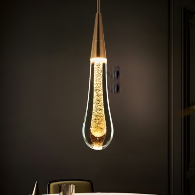 Modern Gold Pendant with Clear Crystal Shade, Adjustable Hanging Length