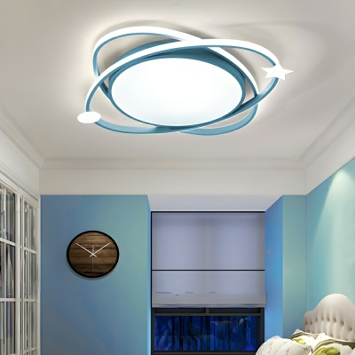 Modern Kids LED Flush Mount Ceiling Light, White Acrylic Shade, Metal Material