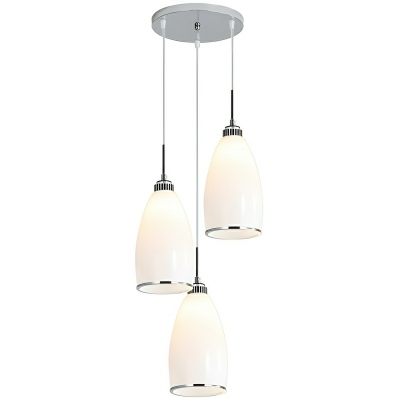 Modern Metal Pendant Light with 3 White Bell Shades and Clear Glass for Adjustable Hanging Length