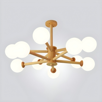 Modern Wood Sputnik Chandelier with White Acrylic Shades and LED/Incandescent/Fluorescent Lights