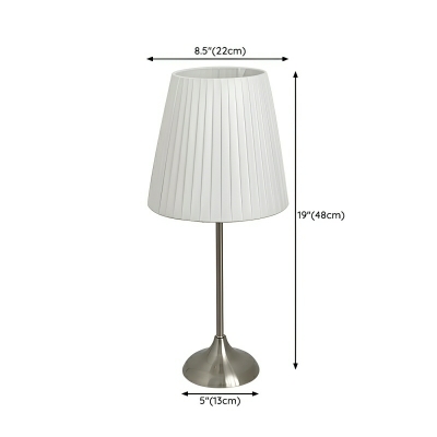 Sleek Nickel LED Table Lamp with Pull Chain Switch and White Fabric Shade
