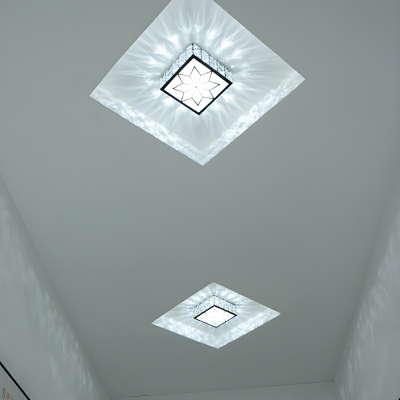 White Square Flush Mount Ceiling Light with Crystal Shade for Modern and Stylish Homes