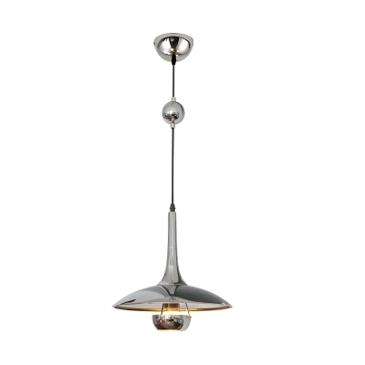 Asian Style Silver Pendant Light with Adjustable Hanging Length and Round Canopy Shape