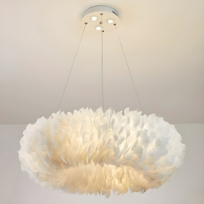 Feather Shade Modern Chandelier - Ambient LED Lighting with Adjustable Hanging Length in White