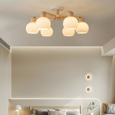Globe Wood Chandelier with Clear Glass Shades and Modern LED Lighting
