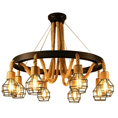 Industrial Metal Chandelier with Adjustable Hanging Length and Downward Shades for Residential Use