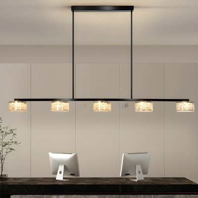 Modern Black Steel Cylinder Island Pendant with Remote Control Stepless Dimming