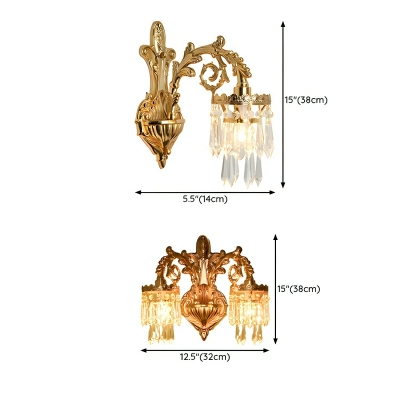 Modern Gold Hardwired Metal Wall Sconce with Ambient Crystal Shade