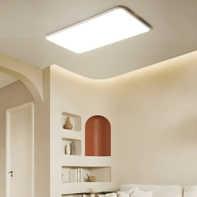 Modern LED Rectangle Flush Mount Ceiling Light with White Shade and Third Gear Color Temperature