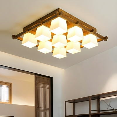 Modern Wood and Glass Flush Mount Ceiling Light with Downward Shade