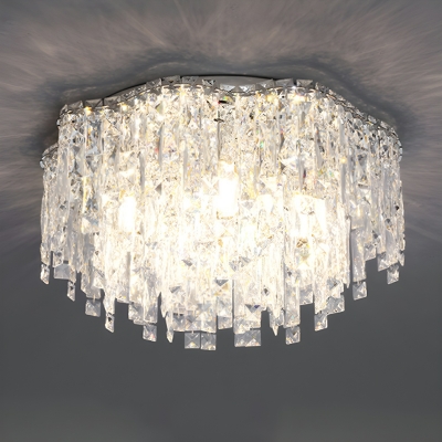 Silver Geometric Flush Mount Ceiling Light with Crystal for Modern Stylish Home Decor