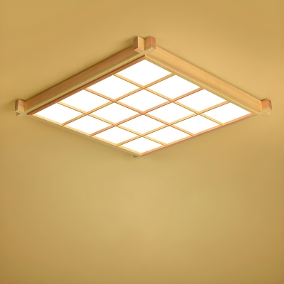 Yellow LED Bulb Square Flush Mount Ceiling Light with White Shade – Modern Style for Residential Use