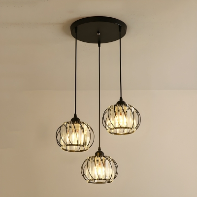 Amber Shade Crystal Component Pendant Light with Adjustable Length, Round Canopy