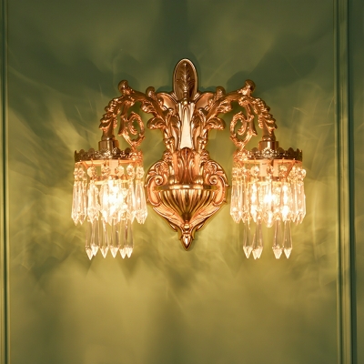 Brass Hardwired Modern Crystal Wall Sconce with LED Light and Clear Crystal Shade
