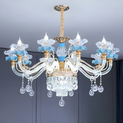 Elegant Metal Candelabra Chandelier with Crystals and Adjustable Hanging Length